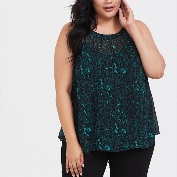 torrid Tops - Torrid green leopard chiffon halter top size 0